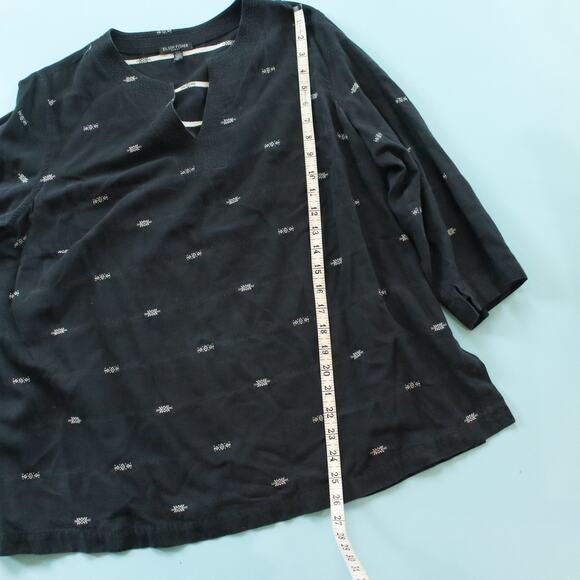 Eileen Fisher Woman Black Embroidered 3/4 Sleeve Tunic Blouse Size 1X Organic - Picture 5 of 7